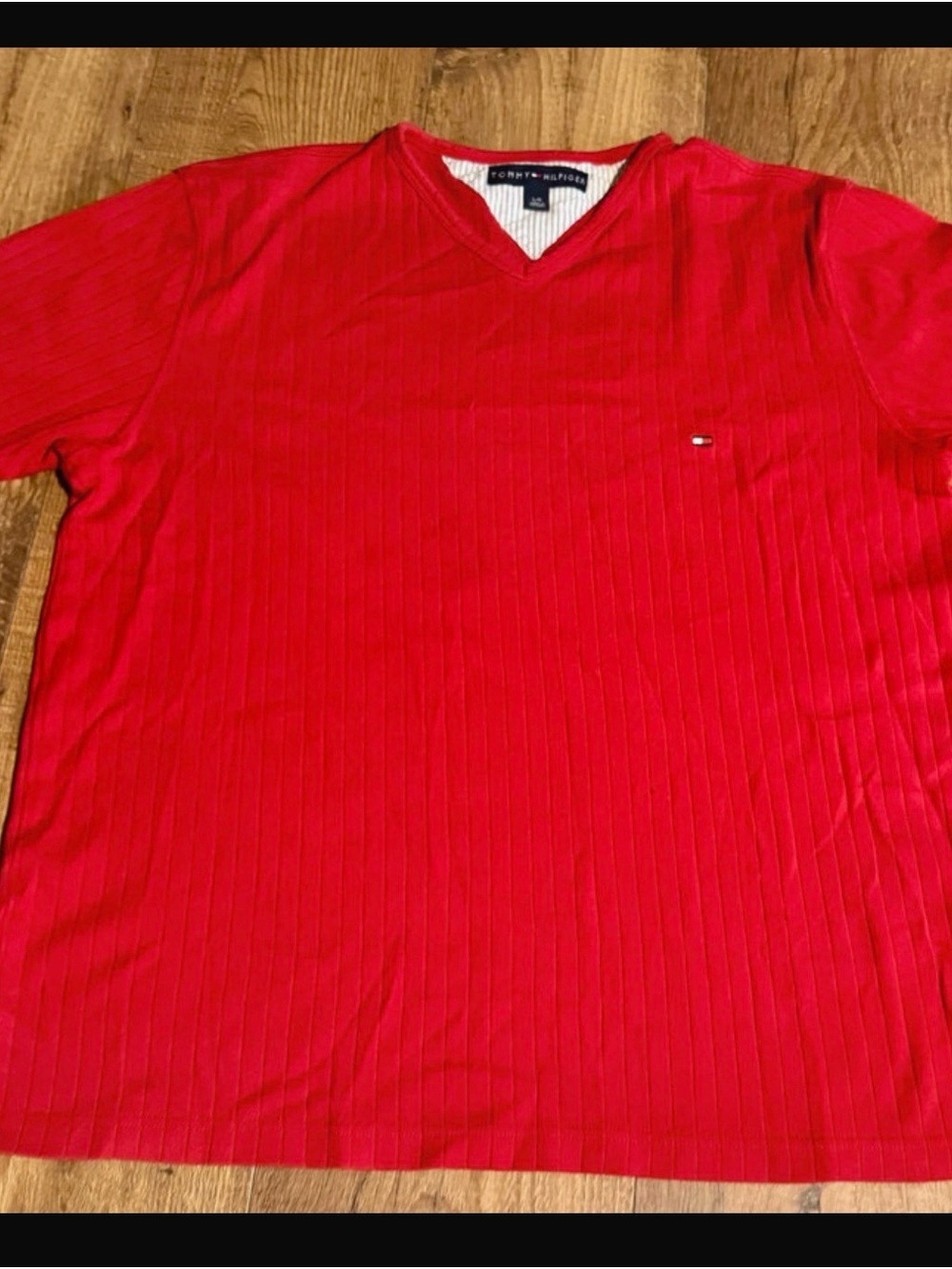 Vintage 2004 Tommy Hilfiger Men’s Red V-Neck Ribbed Shirt